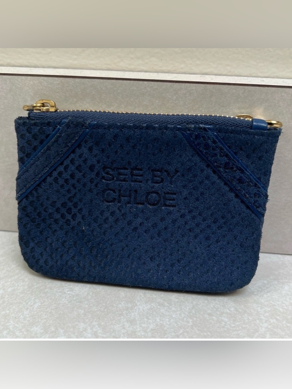 See by Chloe Blue Leather 2-Pocket Coin Purse with Gold Zippers Rare